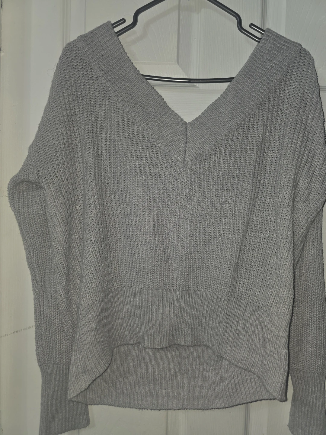 Grey V-Neck Knit Sweater - photo 2