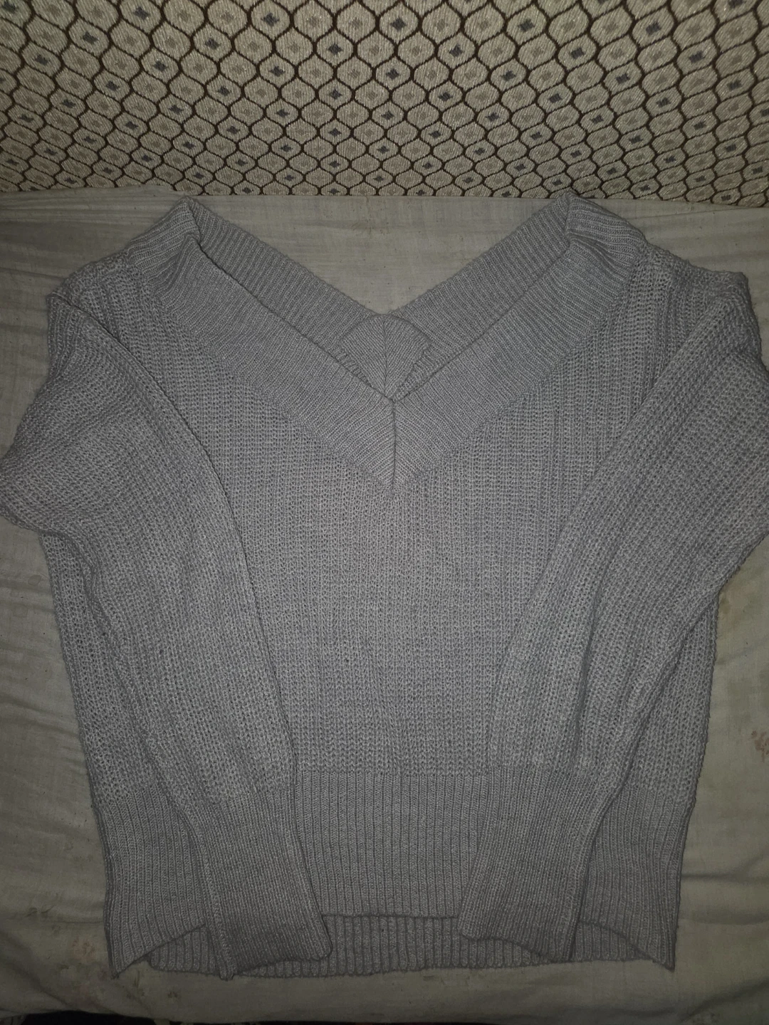 Grey V-Neck Knit Sweater - photo 3
