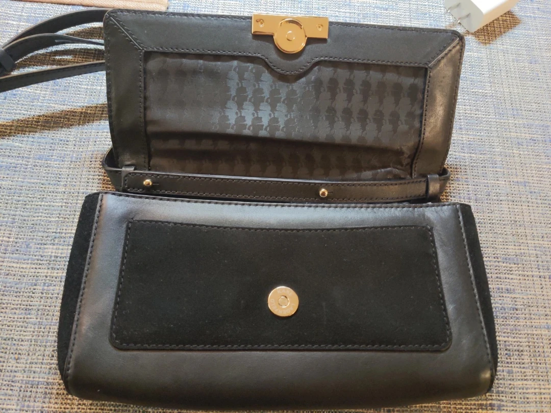 Karl Lagerfeld Black Leather crossbody bag - gold logo - photo 2