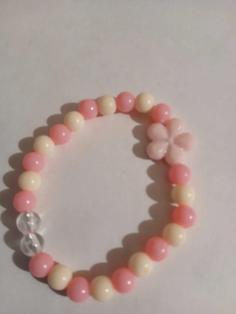 Pink & Cream Beaded Bracelet with Flower Charm