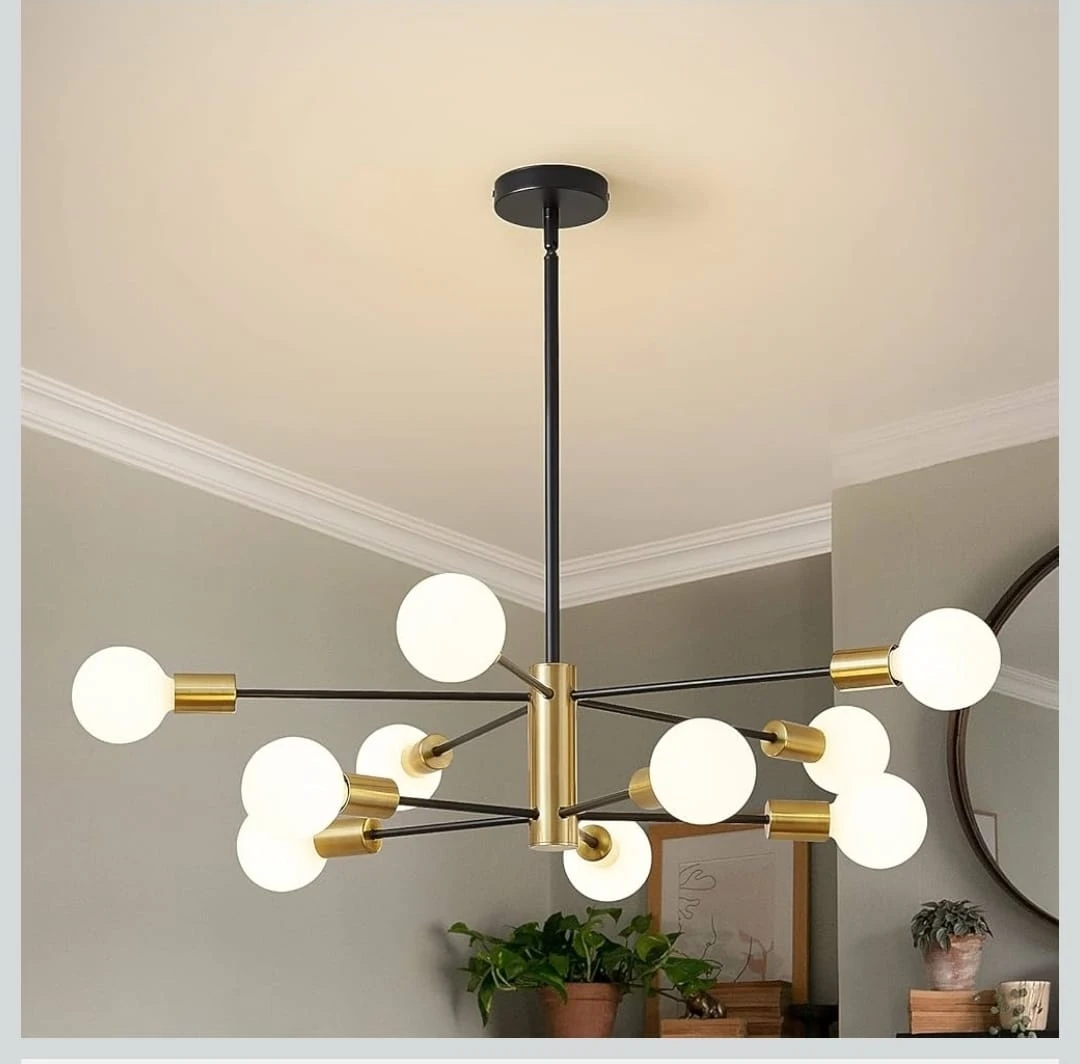 Modern Sputnik Style Chandelier - Black & Gold