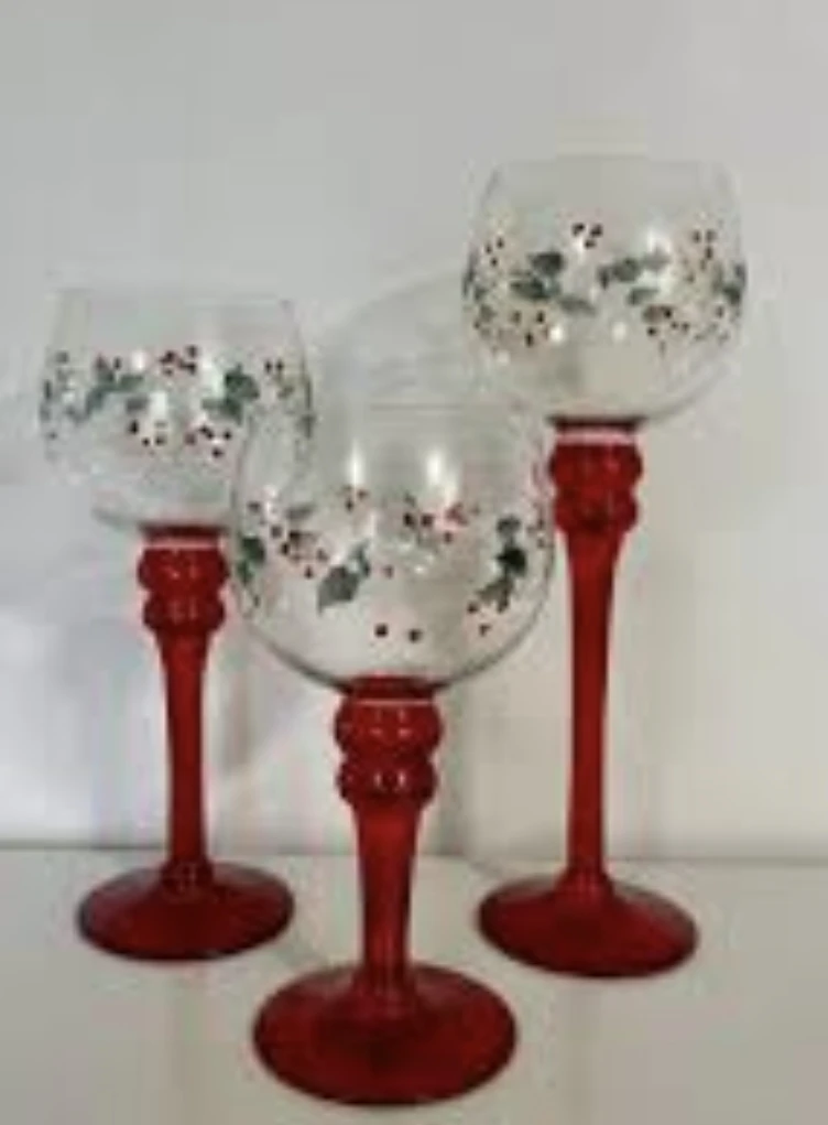 Pfaltzgraff Winterberry red stemmed glass candle holders, - photo 2