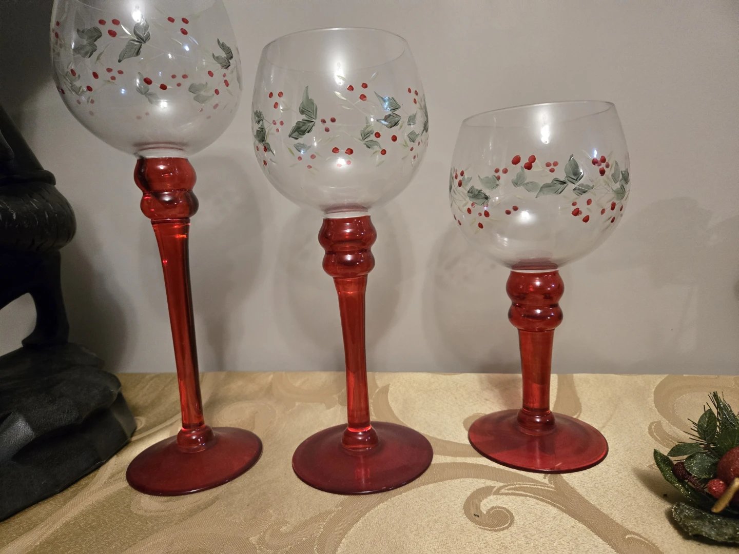 Pfaltzgraff Winterberry red stemmed glass candle holders, - photo 4
