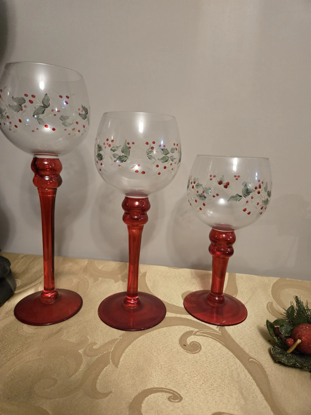 Pfaltzgraff Winterberry red stemmed glass candle holders, - photo 5