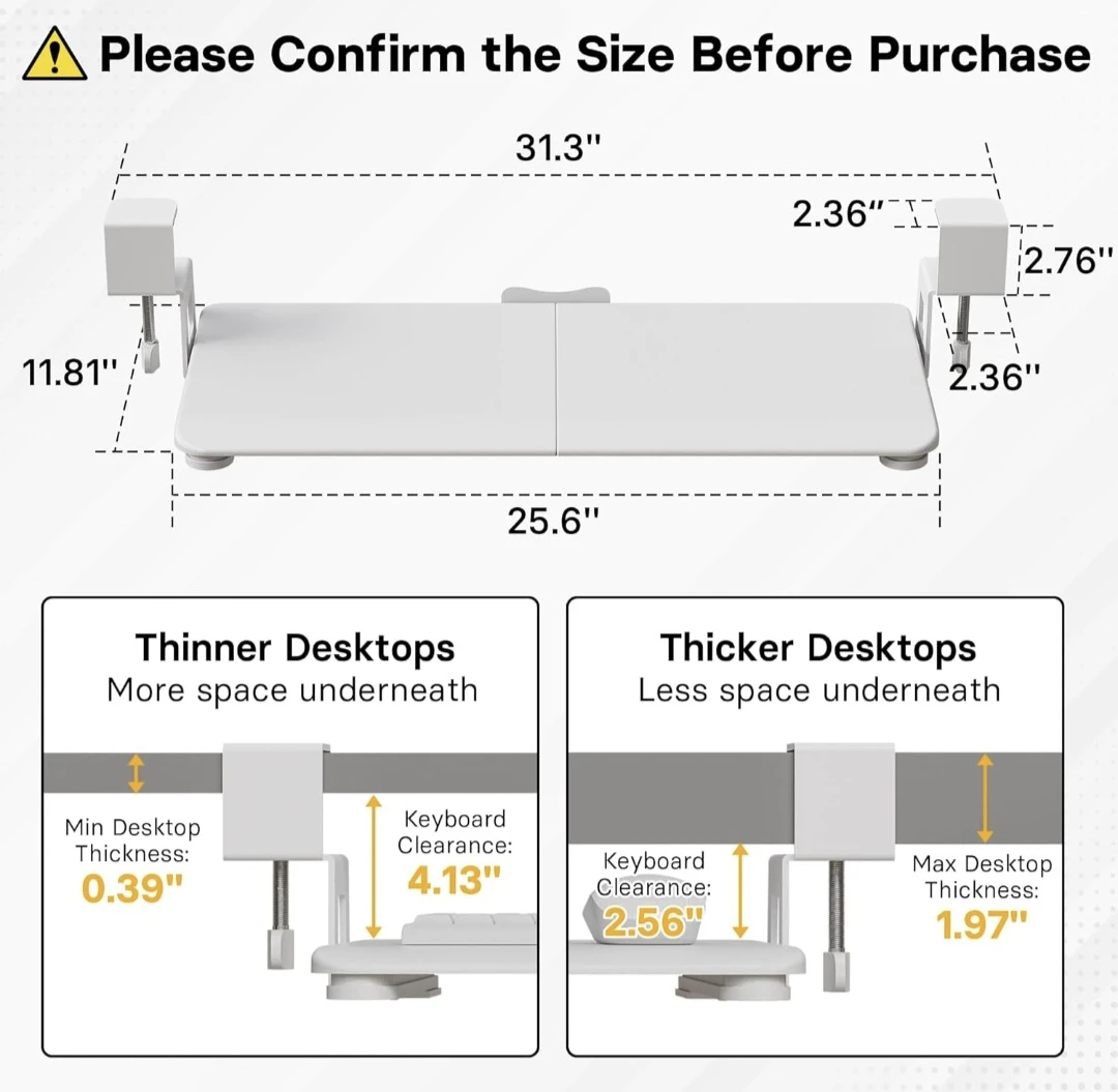 BONTEC Under Desk Keyboard Tray White or Black - photo 2