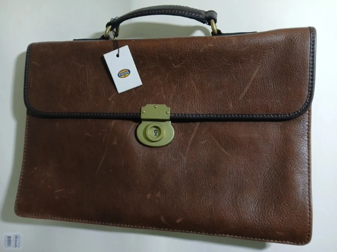 Fossil Estate Port Brief - Dark Brown Leather
