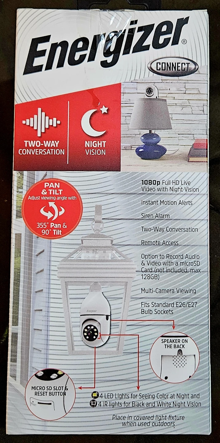 Energizer Smart WiFi Indoor/Outdoor Socket P/T Camera - New - photo 2