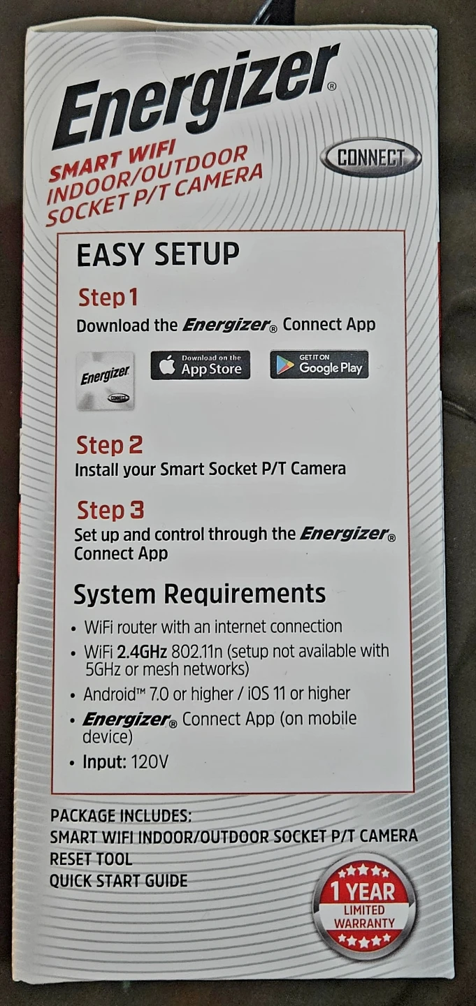 Energizer Smart WiFi Indoor/Outdoor Socket P/T Camera - New - photo 3