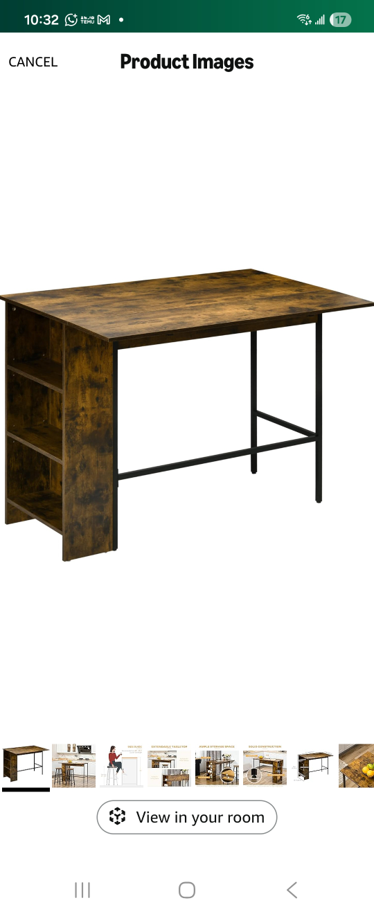 Brown Extendable Bar Table with Storage