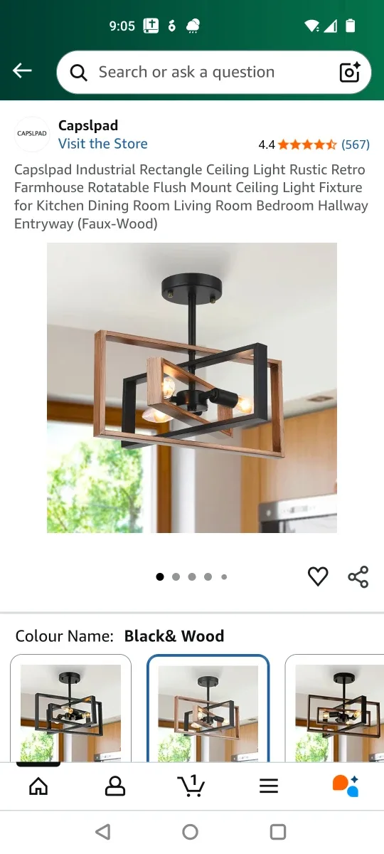 Capslpad Industrial Ceiling Light - Black & Wood