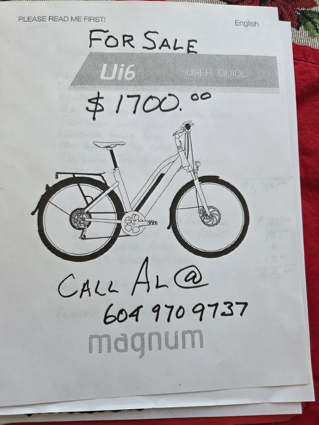 Magnum Ui6 Electric Bike - $1700