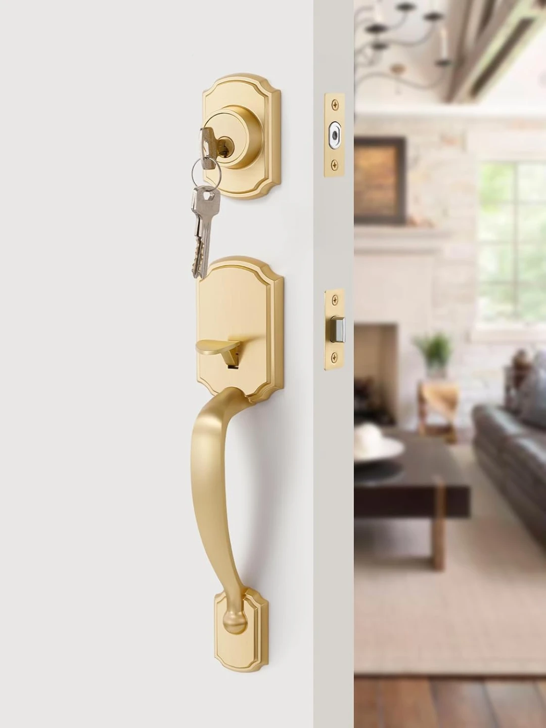 Gold Front Door Handle and Deadbolt Set BNIB - photo 4