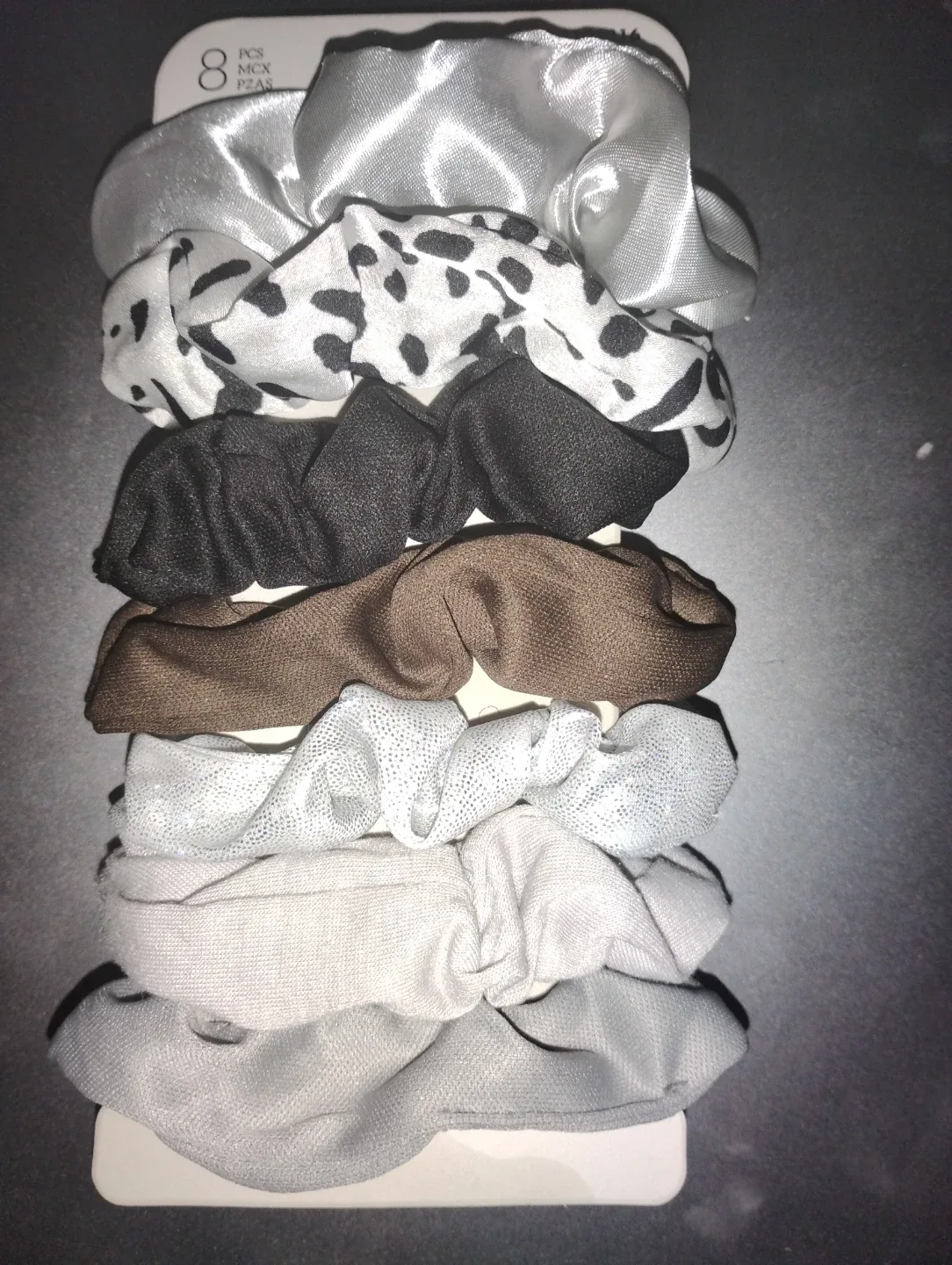 8 Pcs Hair Scrunchies - Silver, Black, Brown, Grey