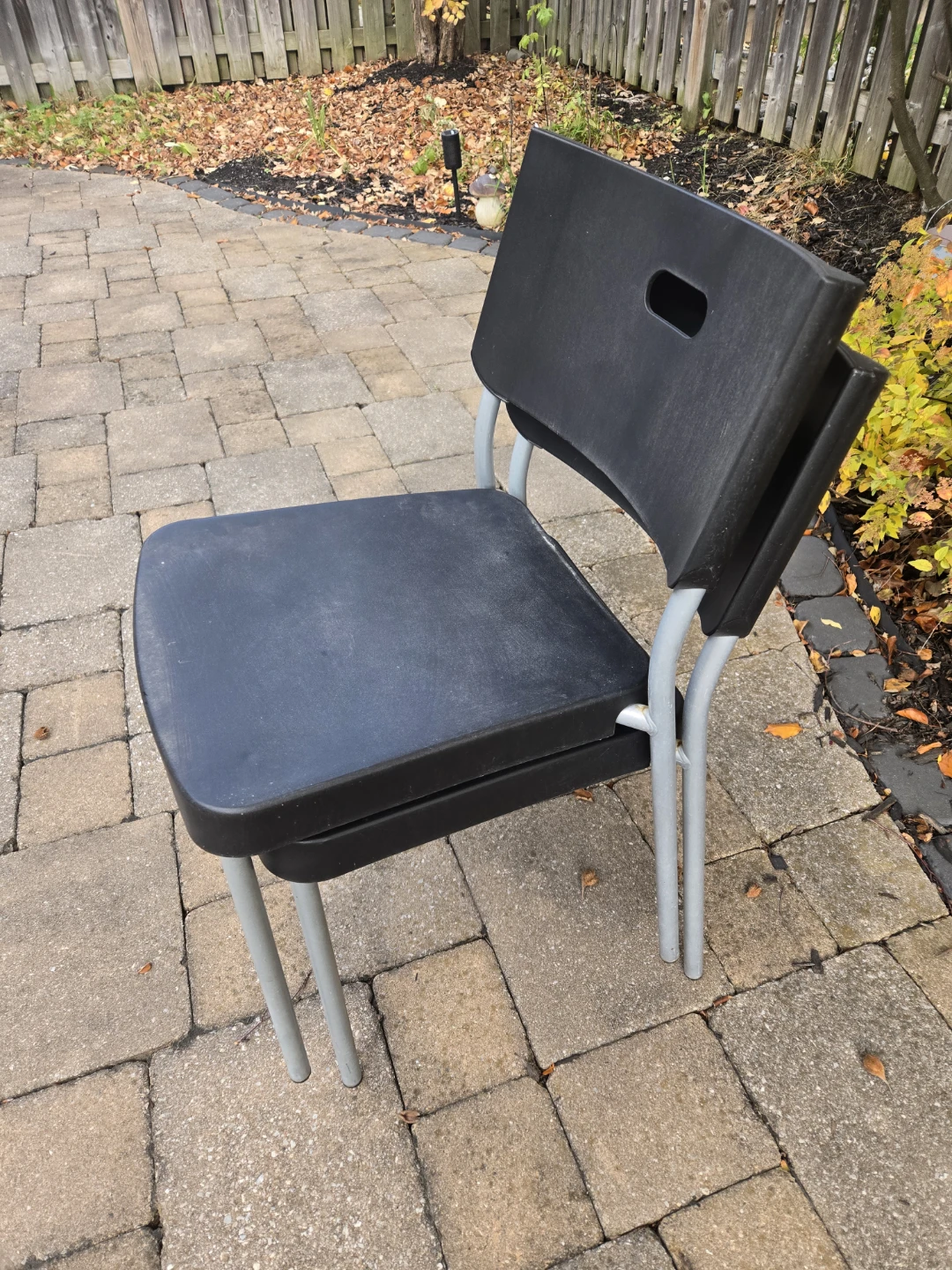 Two Black Plastic Chairs with Metal Legs x2
