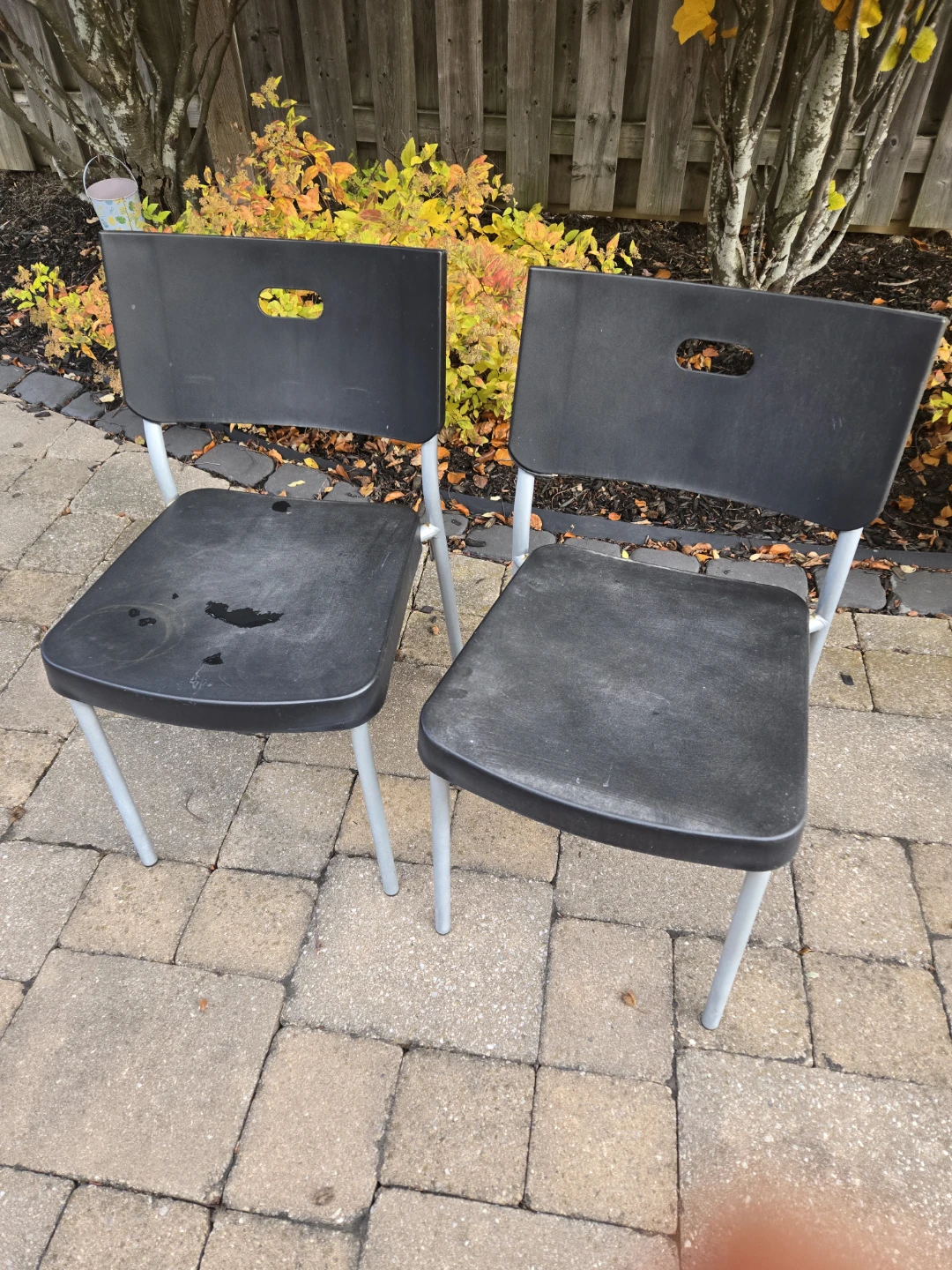 Two Black Plastic Chairs with Metal Legs x2 - photo 2
