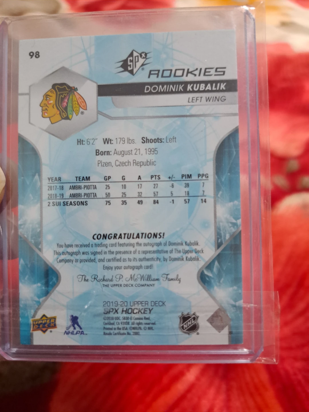 Dominik Kubalik SPx Rookie Card - Autographed - photo 2