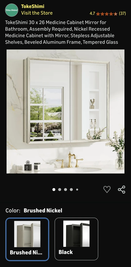 New TokeShimi 30x26 Medicine Cabinet - Brushed Nickel