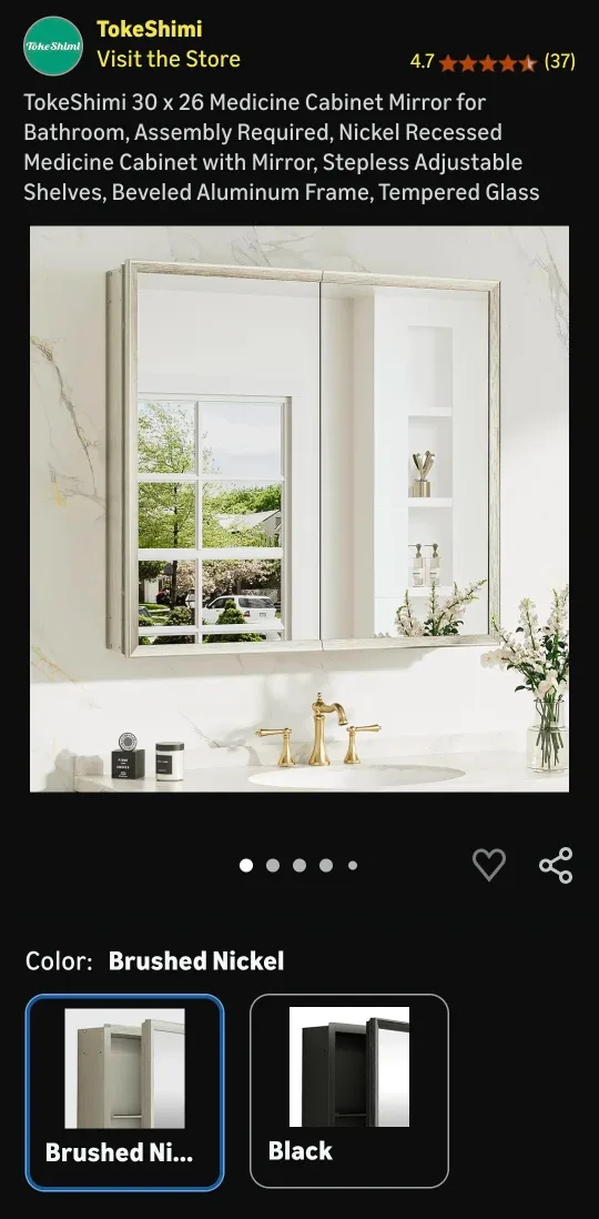 New TokeShimi 30x26 Medicine Cabinet - Brushed Nickel