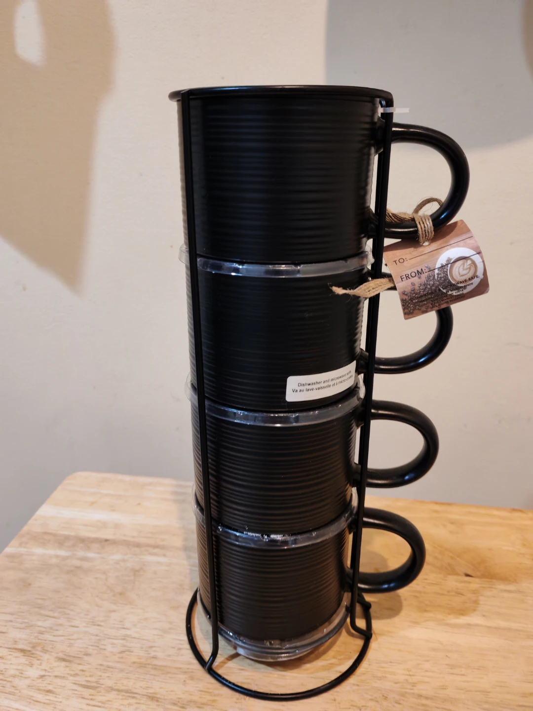 Black Mug Stack with Stand - Holds 4 Mugs