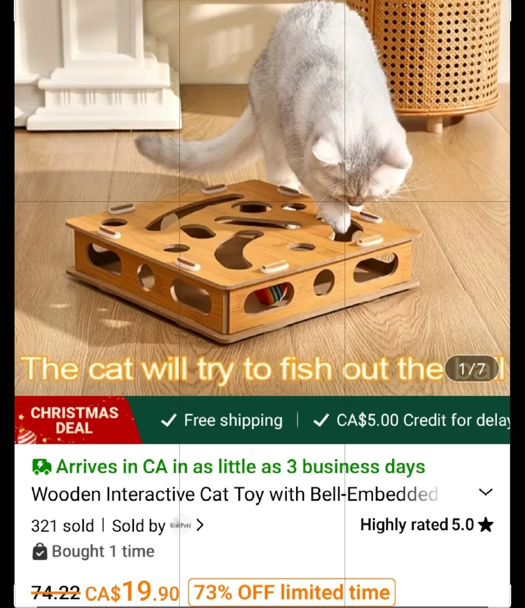 Wooden Interactive Cat Toy with Bell - photo 5