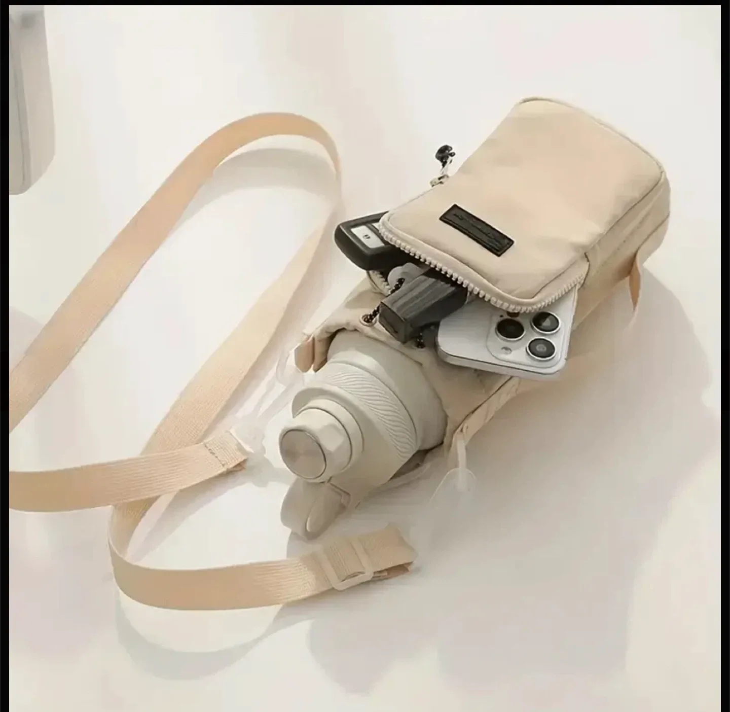 Beige Water Bottle Bag