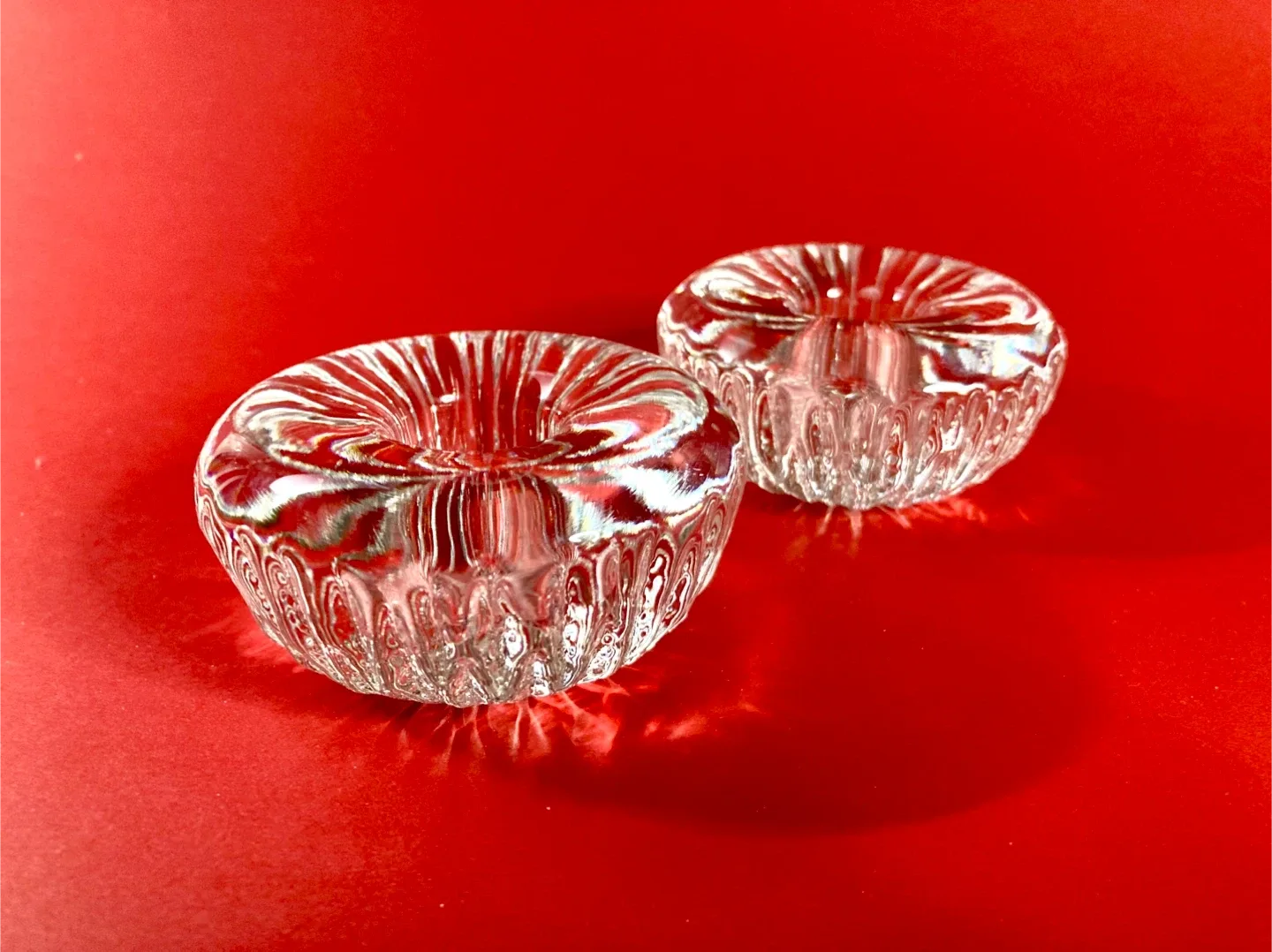 Pair of Vintage Iittala Finland Crystal Taper Candle Holders