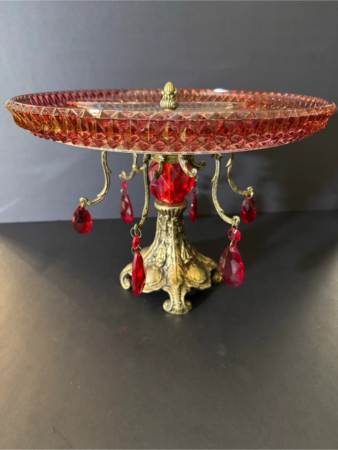 Red Crystal Pedestal Serving Dish