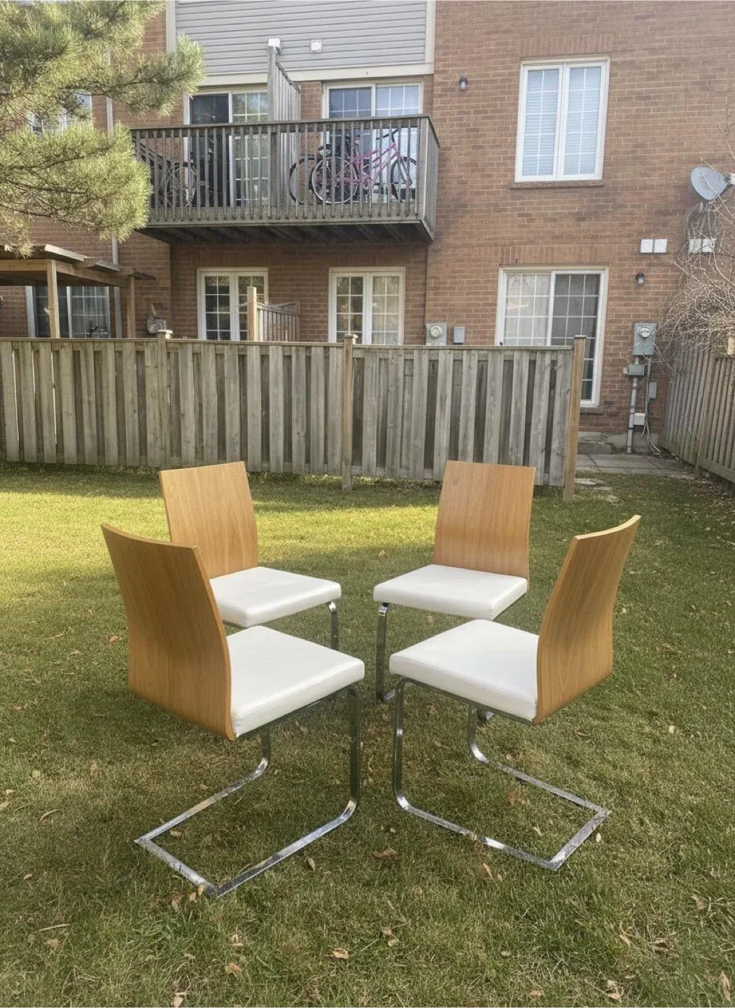 Set of 4 Domitalia Italian Dining Chairs – Wood & White Leather