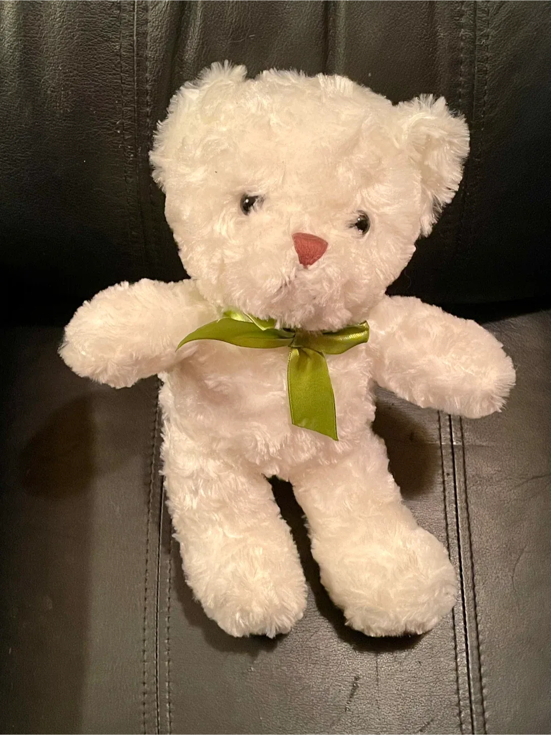 White Teddy Bear with Green Ribbon