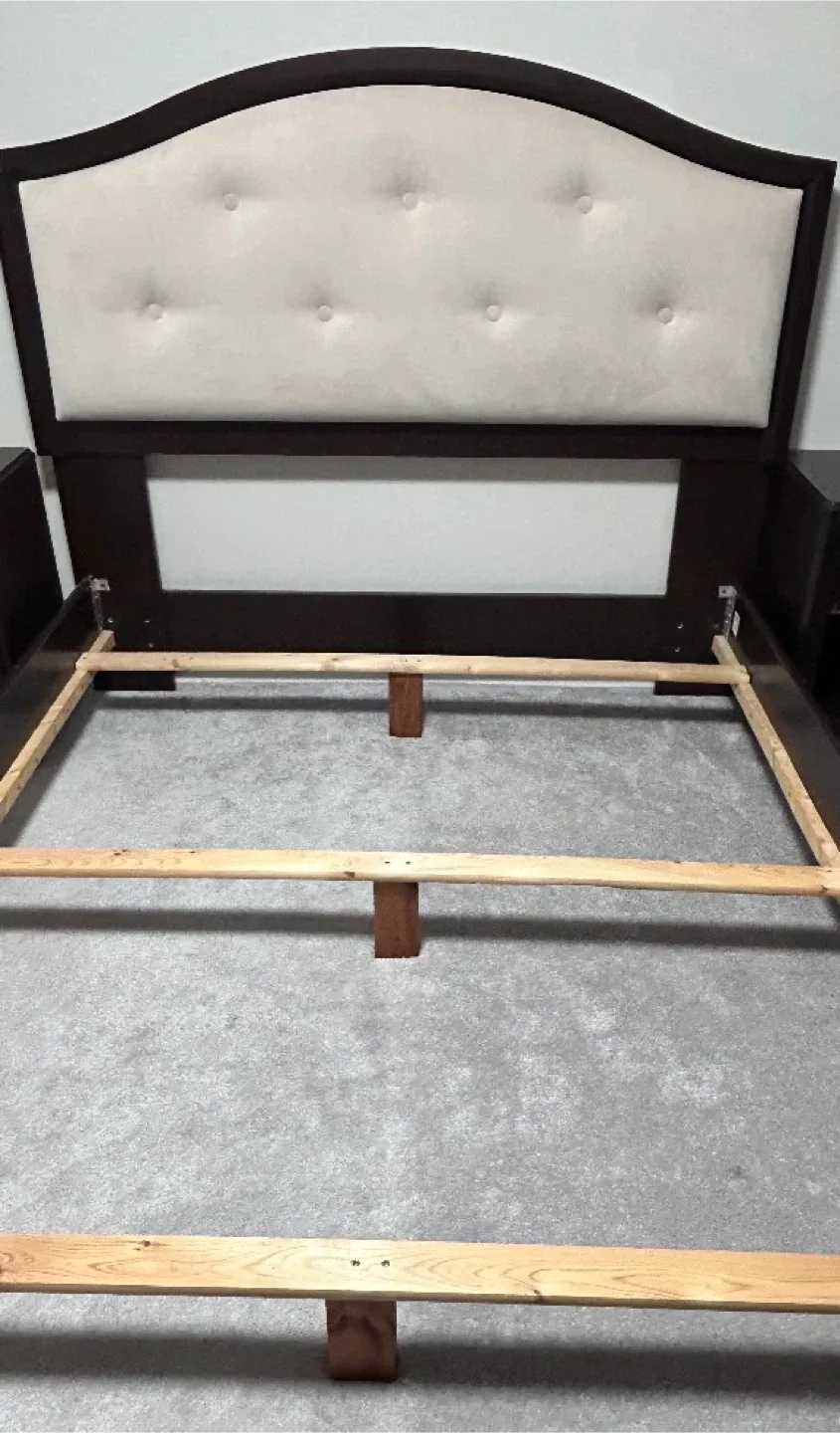 Dark Wood Queen Bed Frame with Headboard