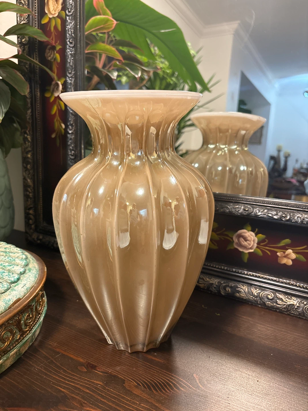 Decorative Beige Fluted Glass Vase