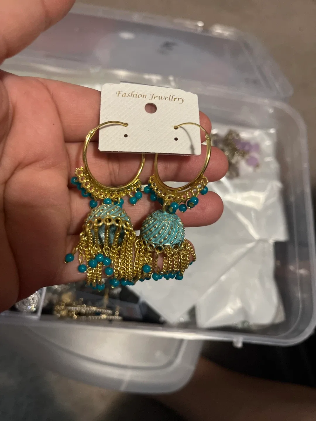 Fashion Jewellery Jhumka Earrings - Turquoise & Gold