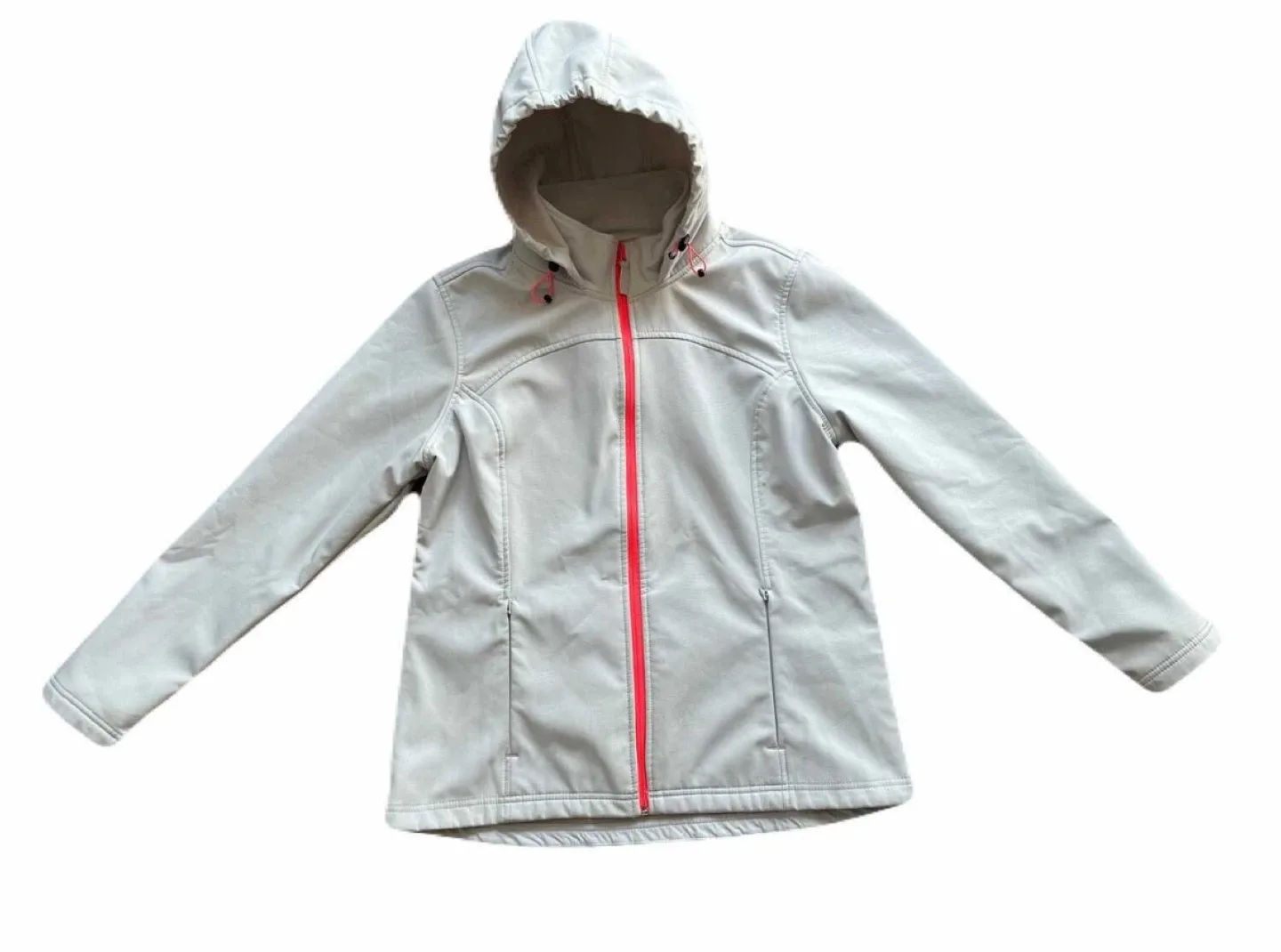 Athletic Works women’s large soft shell jacket, hood, off white