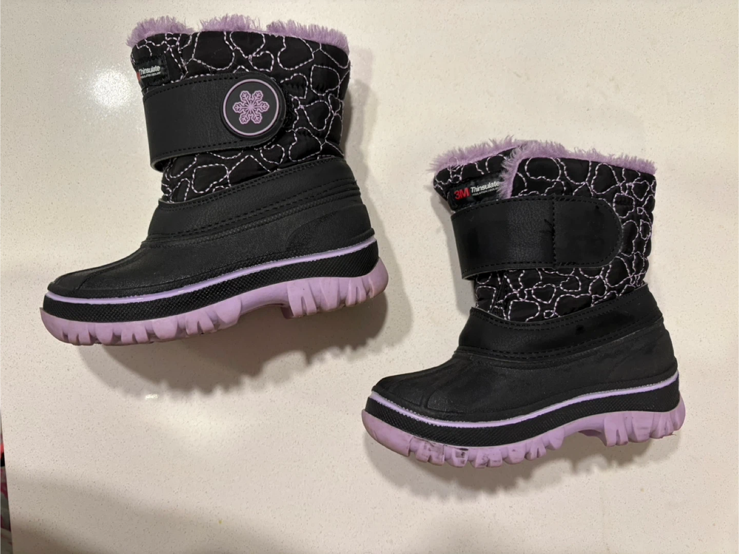 Size 7 3M Thinsulate Black & Purple Kids Snow Boots - photo 2