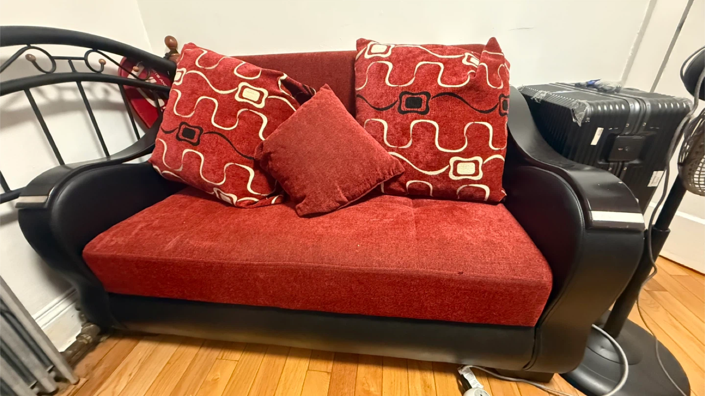 Red Loveseat Sofa with Pillows - photo 2
