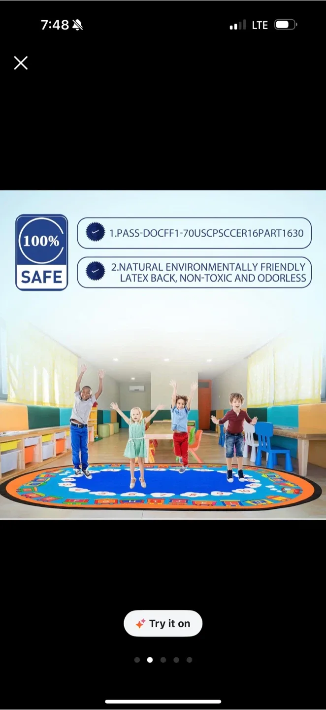 BRAND NEW ! XL Oval Kids Rug 8x14 ft WASHABLE NONSLIP! image indicator(2)