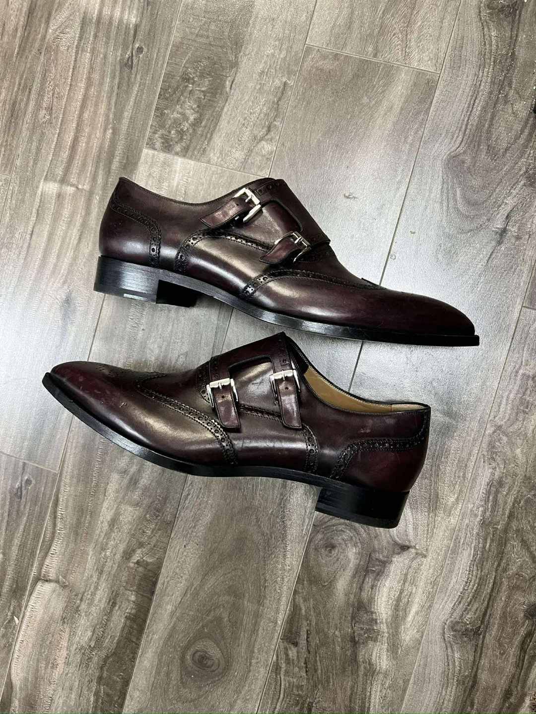 Christian Louboutin Burgundy Leather Monk Strap Shoes image indicator(3)