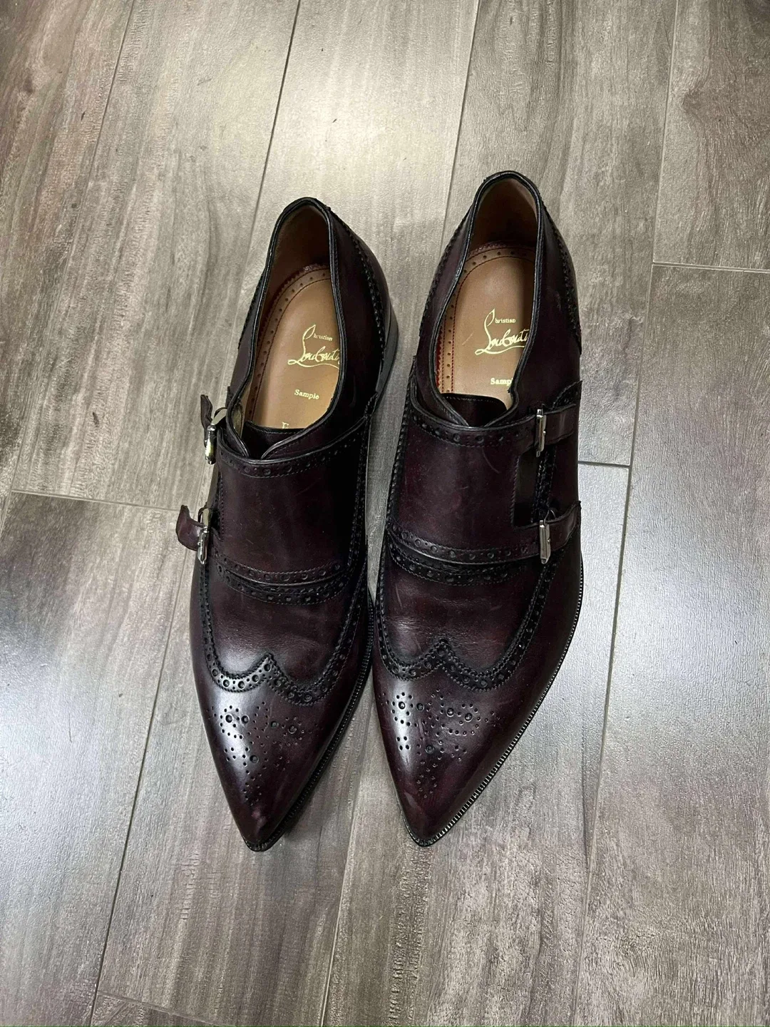 Christian Louboutin Burgundy Leather Monk Strap Shoes