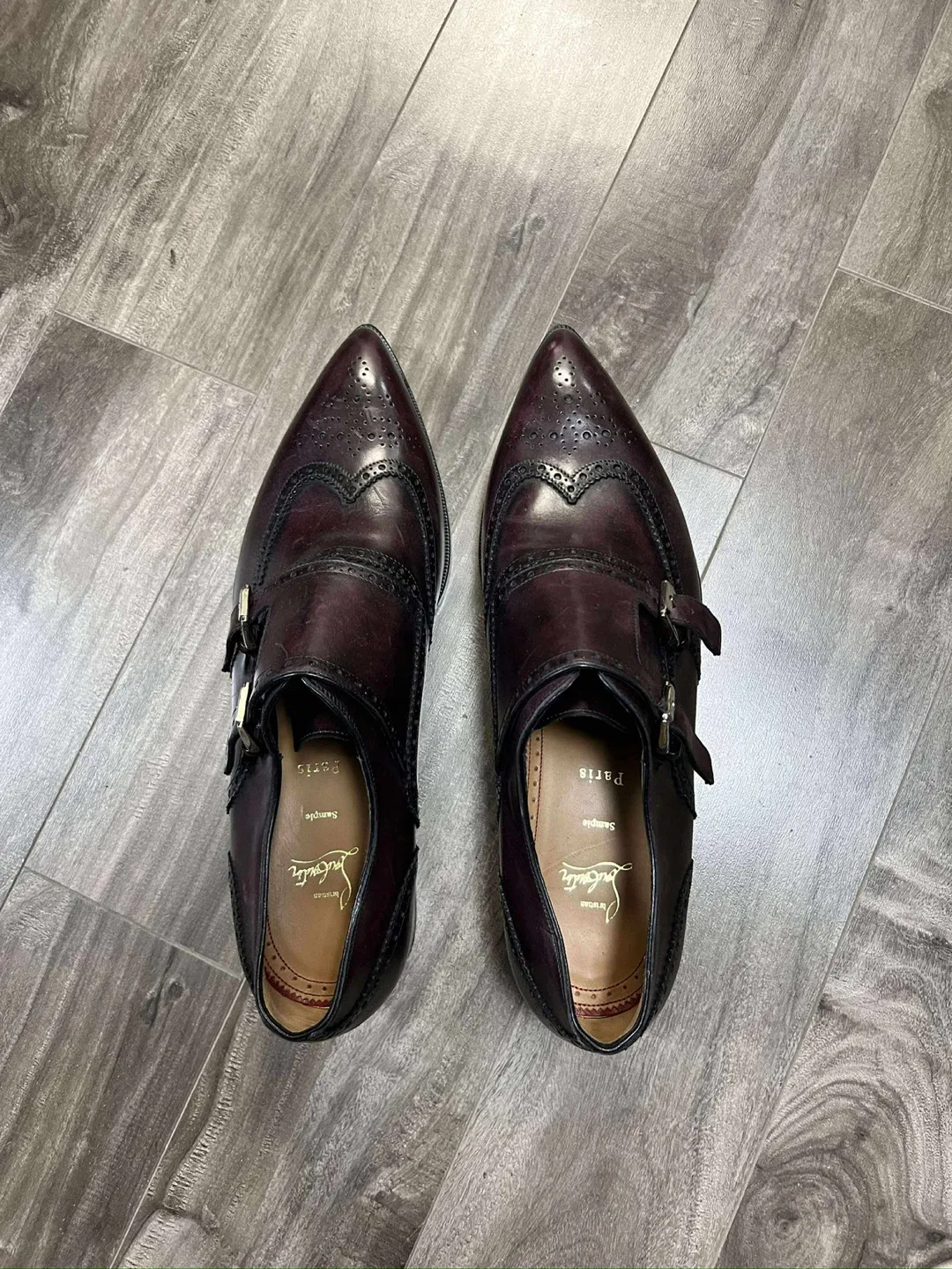 Christian Louboutin Burgundy Leather Monk Strap Shoes image indicator(2)