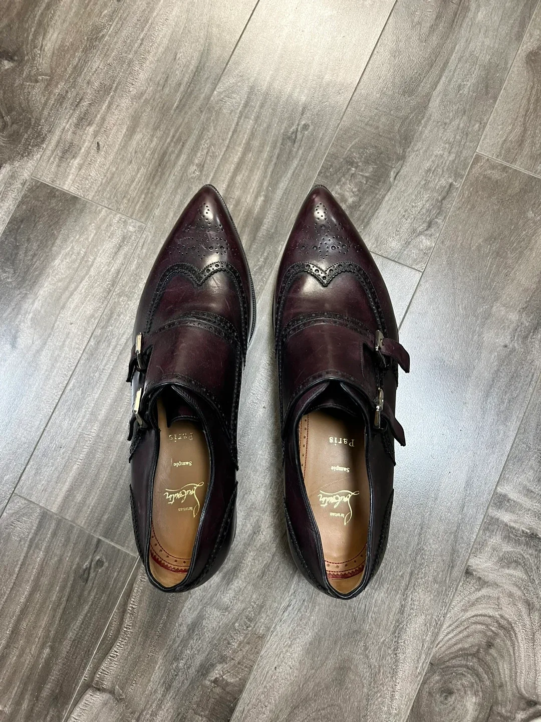 Christian Louboutin Burgundy Leather Monk Strap Shoes image indicator(8)