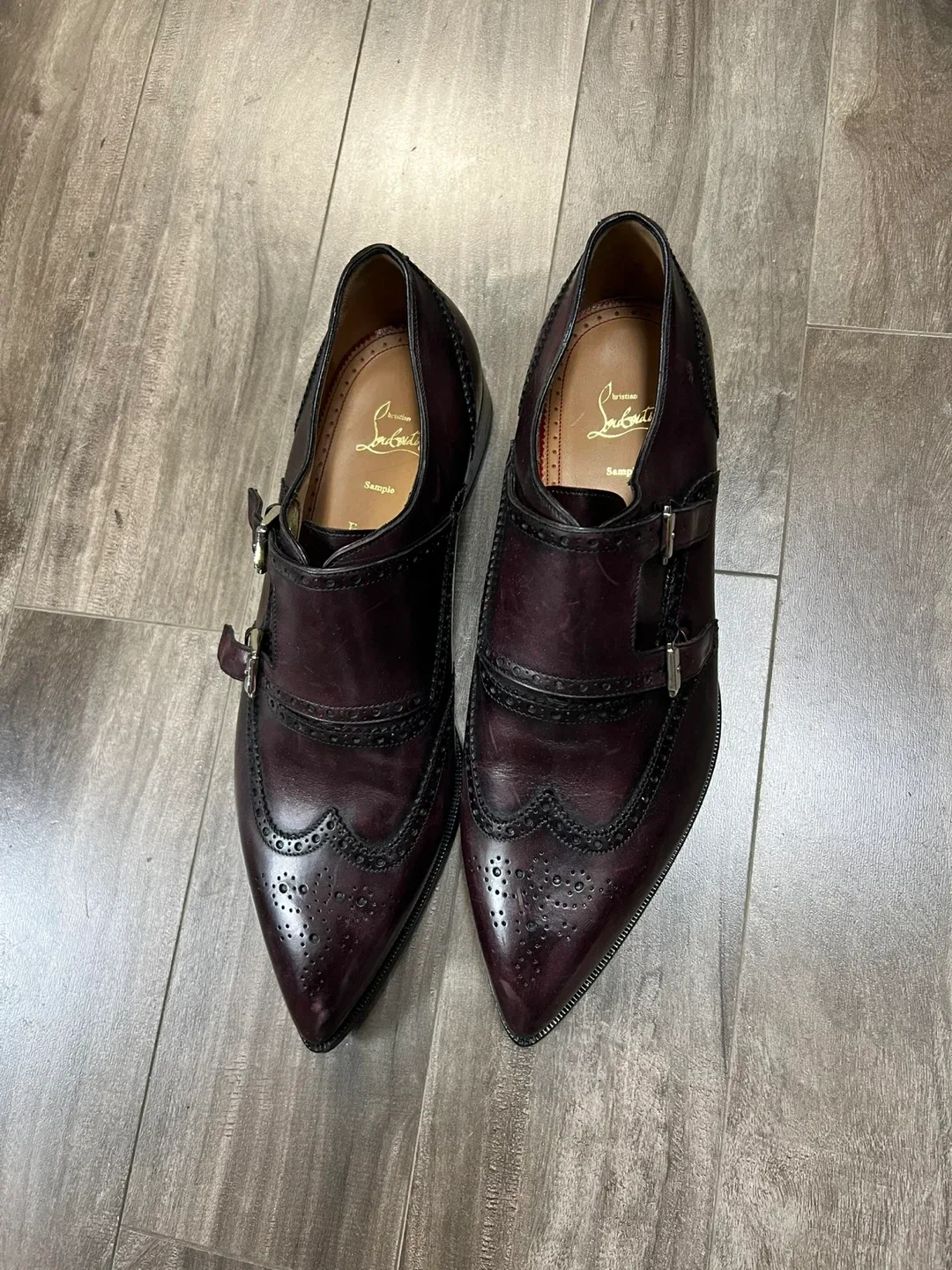 Christian Louboutin Burgundy Leather Monk Strap Shoes image indicator(9)