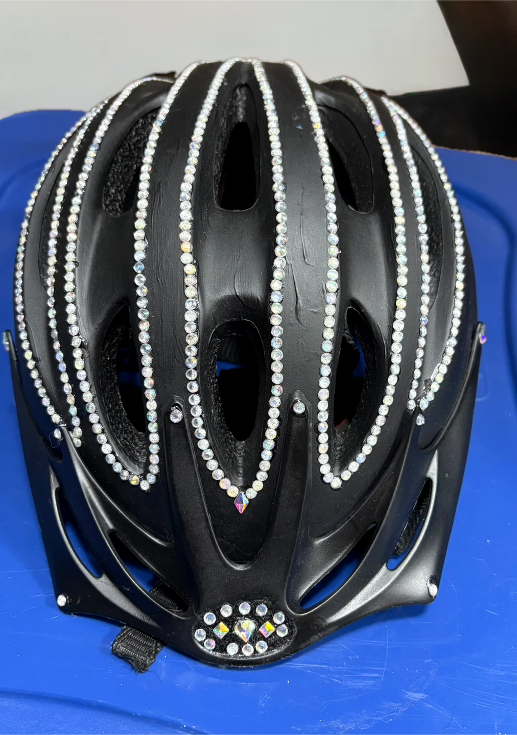 Small Custom Black Bike Helmet with Rhinestones