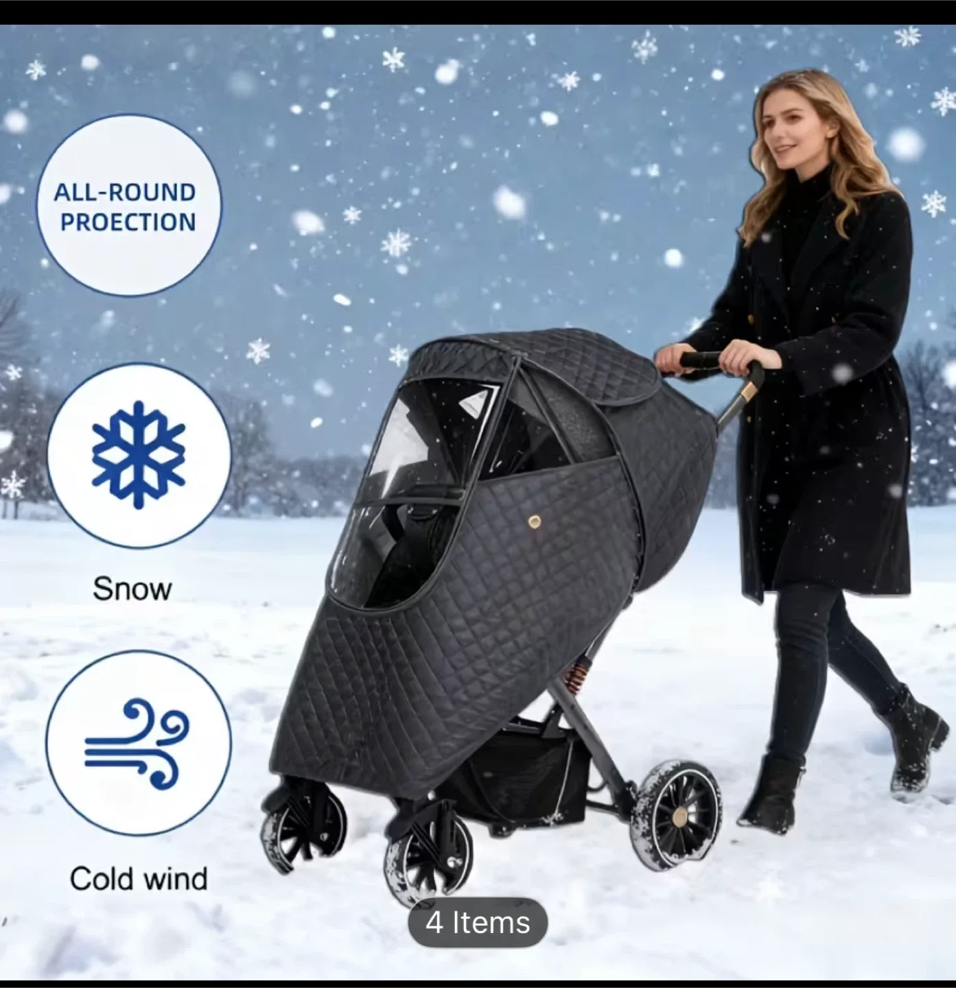 Brand new Universal Windproof Stroller Weather Cover - Dark Gray image indicator(2)
