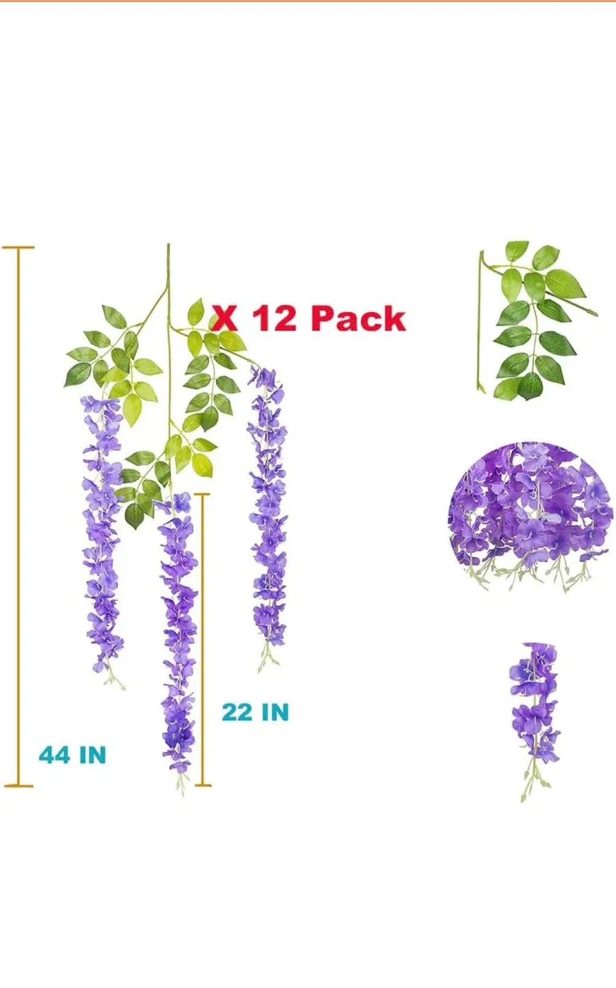 Purple Wisteria Artificial Hanging Flowers - 12 Pack image indicator(4)