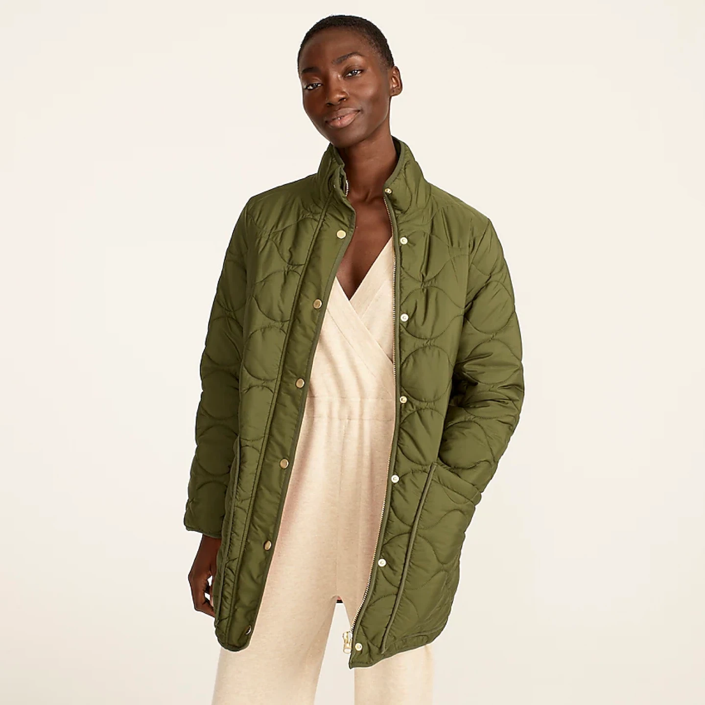 J.Crew Quilted Cocoon Coat - Olive Green