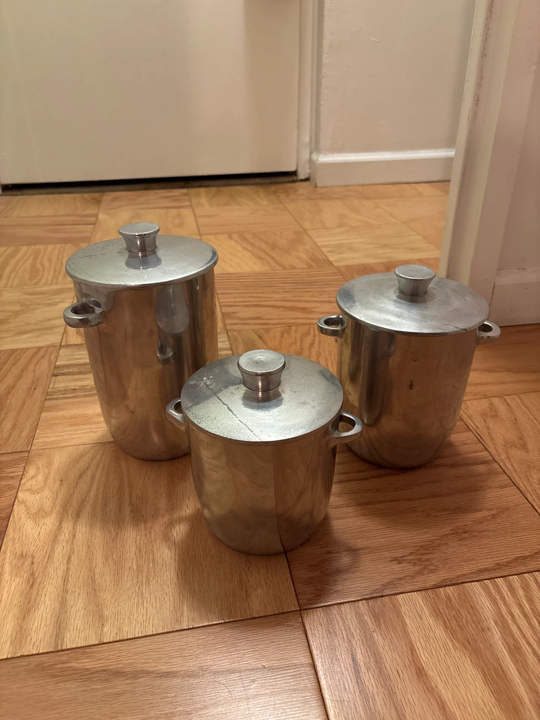 Pottery Barn Silver Pots with Lids (Set of 3)