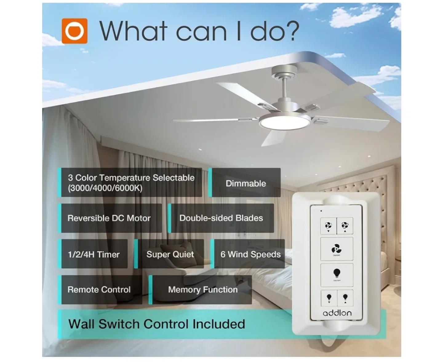 Addlon 52-inch Ceiling Fan with Light & Remote image indicator(5)