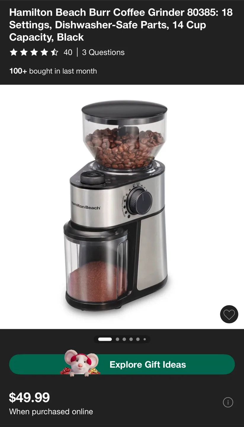 BRAND NEW! Hamilton Beach Burr Coffee Grinder