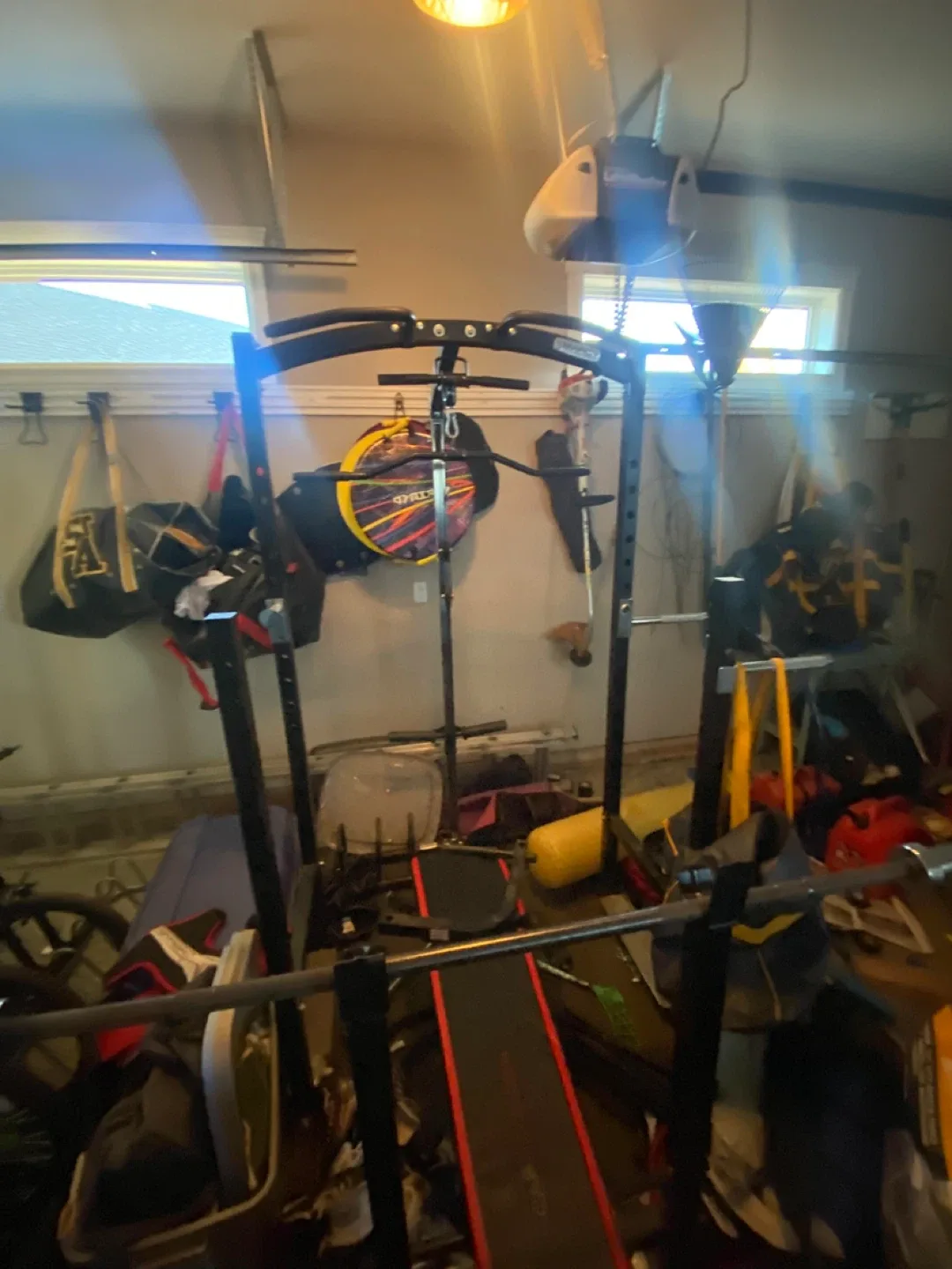 Squat rack pull-down cable and benchpress