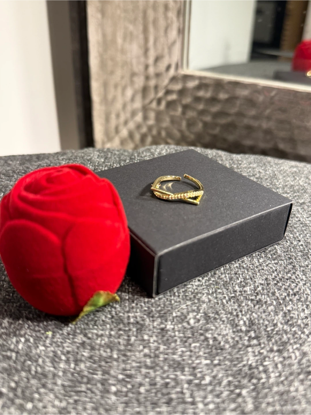 Gold Ring with Rhinestones, Adjustable - photo 2